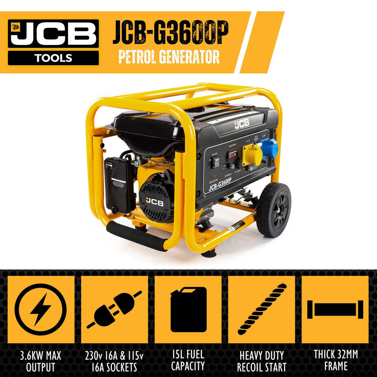 Key features of the JCB-G3600P Petrol Generator