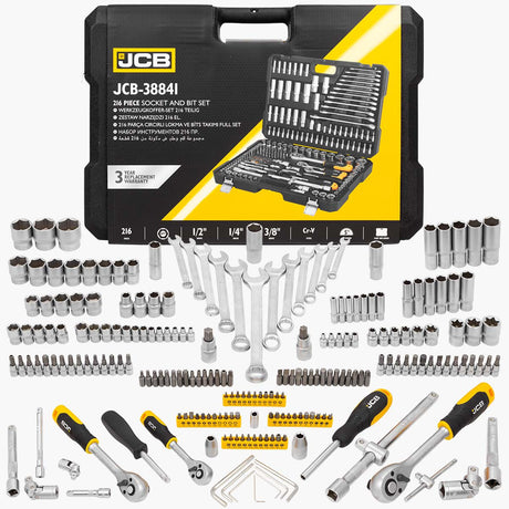 JCB 216 Piece Socket and Bit Set, Chrome Vanadium Steel | JCB-38841
