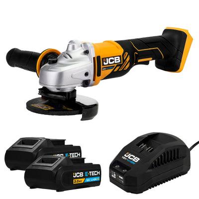 JCB 18V 115mm 4 1/2" Cordless Angle Grinder with 2 x 3.0Ah Li-ion Batteries & 2.4A Fast Charger, M14 Thread | JCB-18AG-3C-V2