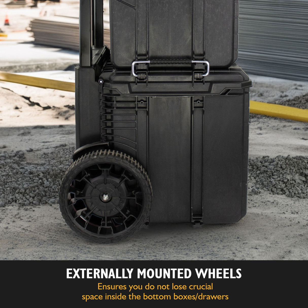 JCB Site System, 3-Piece Modular Tool Storage, Box and Organiser with Cart, 9’’ Wheel | JCB-SITESYS-ST