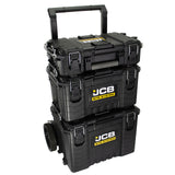 JCB Full Site System, 3-Piece Modular Tool Storage System with Cart, Tool Box, Tool Organiser Case with Heavy-duty 9’’ Wheel Trolley| JCB-SITESYS-ST