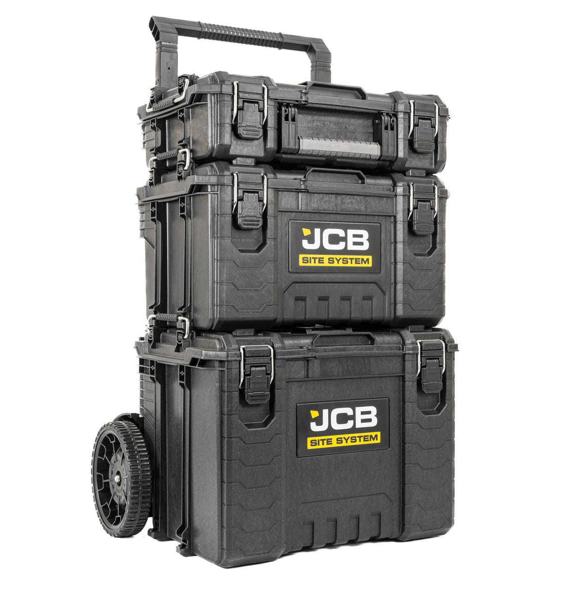JCB Site System, 3-Piece Modular Tool Storage, Box and Organiser with Cart, 9’’ Wheel | JCB-SITESYS-ST