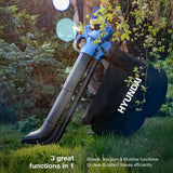 Hyundai 3000w 3-in-1 Leaf Blower, Vacuum, Shredder, 6-Speed, 45L Large Collection Bag, Long 12m Cable | HYBV3000E2