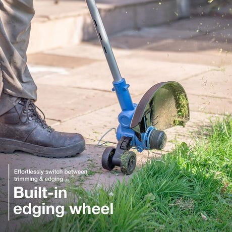 Built-in edging wheel - effortlessly switch between trimming and edging