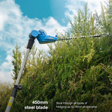 450mm dual-action blade: Laser-cut blade ensures clean, sharp cuts with reduced vibration