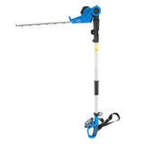 The hedge trimmer conveniently retracts for compact and space-saving storage and transport.