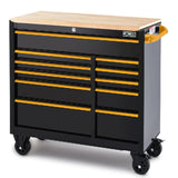 JCB Classic Design 42’’ Roller Tool Cabinet, 11 Drawers, Steel with Hardwood Worktop  JCBRCBB