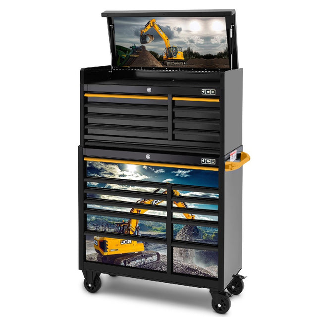JCB 42 inch Roller Cabinet and Top Tool Chest Stack with Excavator Wrap  JCBEXCSTACK image 1