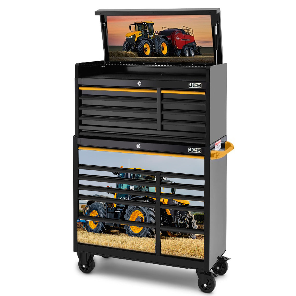JCB 42’’ Roller Cabinet and Top Tool Chest Stack with Fastrac Tractor Wrap | JCBFSTSTACK