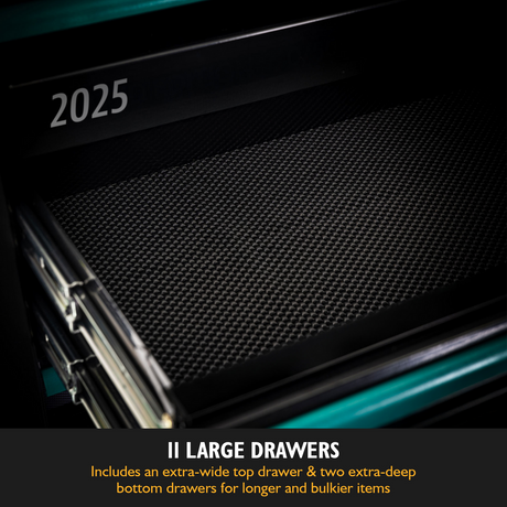 12 Large Drawers , includes an extra-wide and two extra-deep bottom drawers for longer and bulkier items