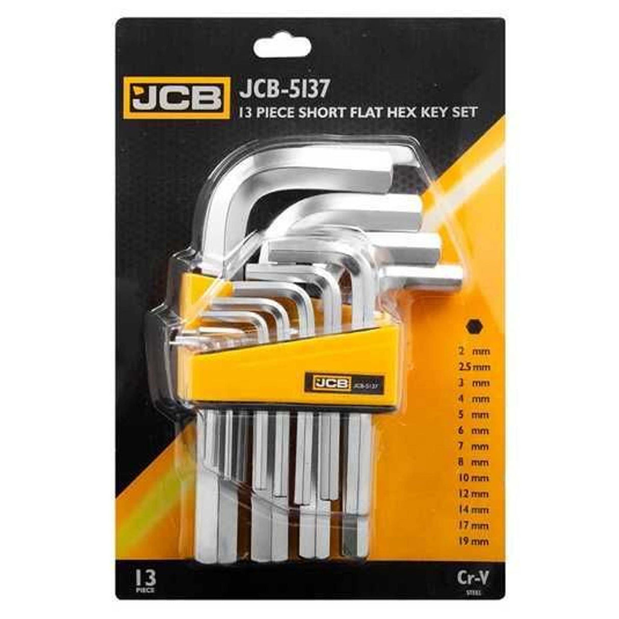 JCB Short Flat Hex Key Set, L-Key, 13pcs (2, 2.5, 3-8, 10, 12, 14, 17, 19mm) | JCB-5137