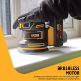JCB Pro 18V Orbital Sander, 125mm, Brushless, Variable Speed, Dust Protected, Incl. 4x Mesh Sanding Sheets (Bare Tool) | JCB-18POS-125