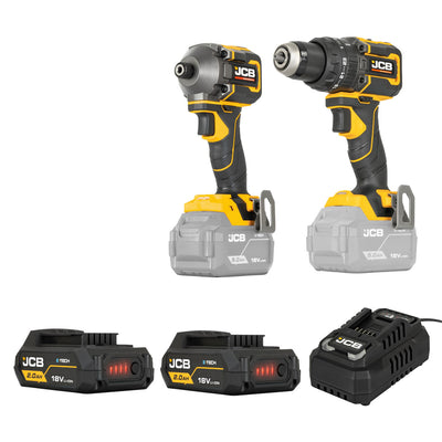 JCB 18v Pro Kit including 75Nm Combi Drill, 230Nm Impact Driver, 2x 2Ah Li-ion Batteries and 4.5A Fast Charger, with Carry Case | JCB-18PKIT-1
