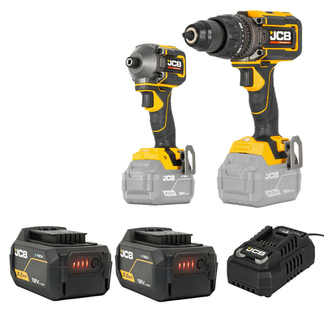 JCB Pro 18V Kit, 160Nm Combi Drill, 230Nm Impact Driver, 2x 5.0Ah Batteries & 4.5A Fast Charger (in Carry Case) | JCB-18PKIT-3