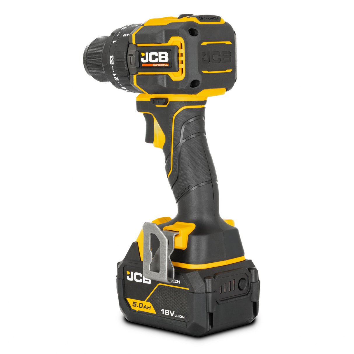 JCB Pro 18V Compact Combi Drill 75Nm, Brushless, 2-Speed, 23+3 Positions & 13mm Chuck, 2 x Pro 5.0Ah Lithium-ion Batteries & 4.5A Charger | JCB-18PCD-75-5