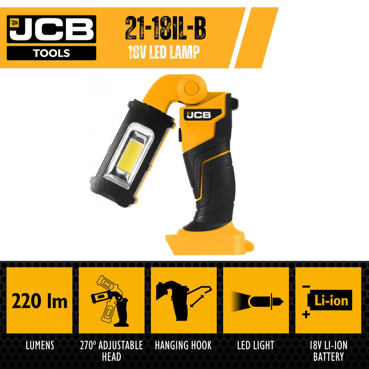 JCB 18V Battery Inspection Light (Bare Unit) | 21-18IL-B - Infographic