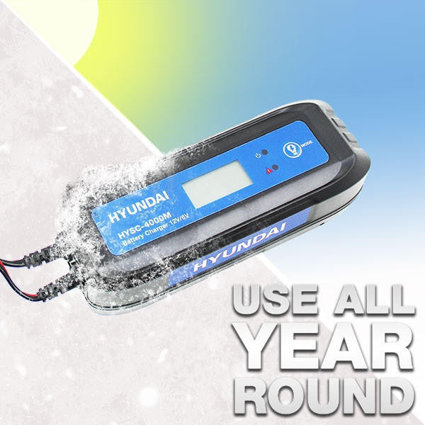 Hyundai 4 Amp SMART Car Battery Charger 6v / 12v, 1.2 - 130Ah Capacity| HYSC-4000M