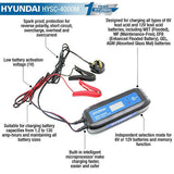 Hyundai 4 Amp SMART Car Battery Charger 6v / 12v, 1.2 - 130Ah Capacity| HYSC-4000M