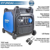 Hyundai 6600W / 6.6kW Petrol Inverter Generator, Remote Keyfob & Electric Start, Wheels & Closed Case Design, DC & USB | HY6500SEi