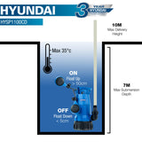 Hyundai 1100W Submersible Water Pump, 25-32mm / 1- 1/2'' Hose, Clean and Dirty Water, 7m Lift | HYSP1100CD