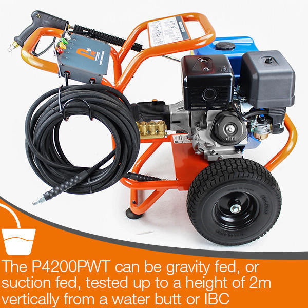 P1 4200psi 290bar Petrol Pressure Washer,  420cc Hyundai Engine, Triplex Annovi Reverberi Pump, 15L/min Flow Rate & 24" Stainless Steel Flat Surface Cleaner | P4200PWT+85.403.010