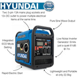 Hyundai 2200W / 2.2kW Petrol Inverter Generator, Electric Start, Pure Sine Wave Output, Lightweight, Quiet Running | HY2250SEi