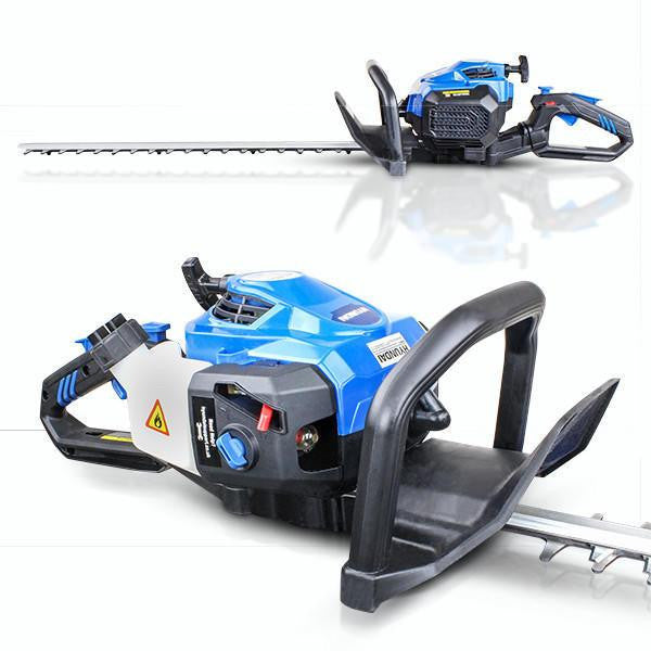 Hyundai 26cc 600mm Petrol Hedge Trimmer Cutter, Easy-Start & Lightweight 2-stroke & Folding Trolley on Wheels, Garden Trolley 100kg | HYHT2600X+GTW220