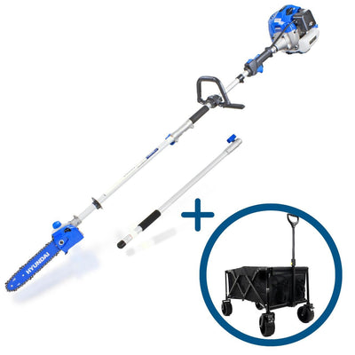 Hyundai 52cc Petrol Pole Saw Pruner Chainsaw 2.7m Long Reach 260mm Cutting Width & Garden Trolley on Wheels, 100kg Load with Brakes | HYPS5200X+GTW260