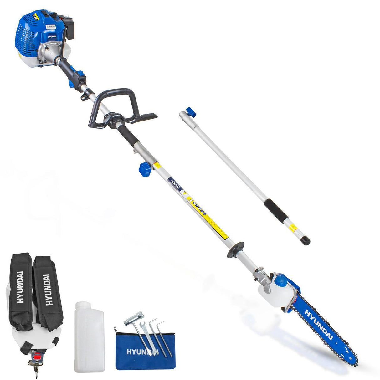 Hyundai 52cc Petrol Pole Saw Pruner Chainsaw 2.7m Long Reach 260mm Cutting Width & Garden Trolley on Wheels, 100kg Load with Brakes | HYPS5200X+GTW260