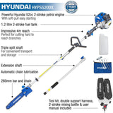 Hyundai 52cc Petrol Pole Saw Pruner Chainsaw 2.7m Long Reach 260mm Cutting Width & Garden Trolley on Wheels, 100kg Load with Brakes | HYPS5200X+GTW260