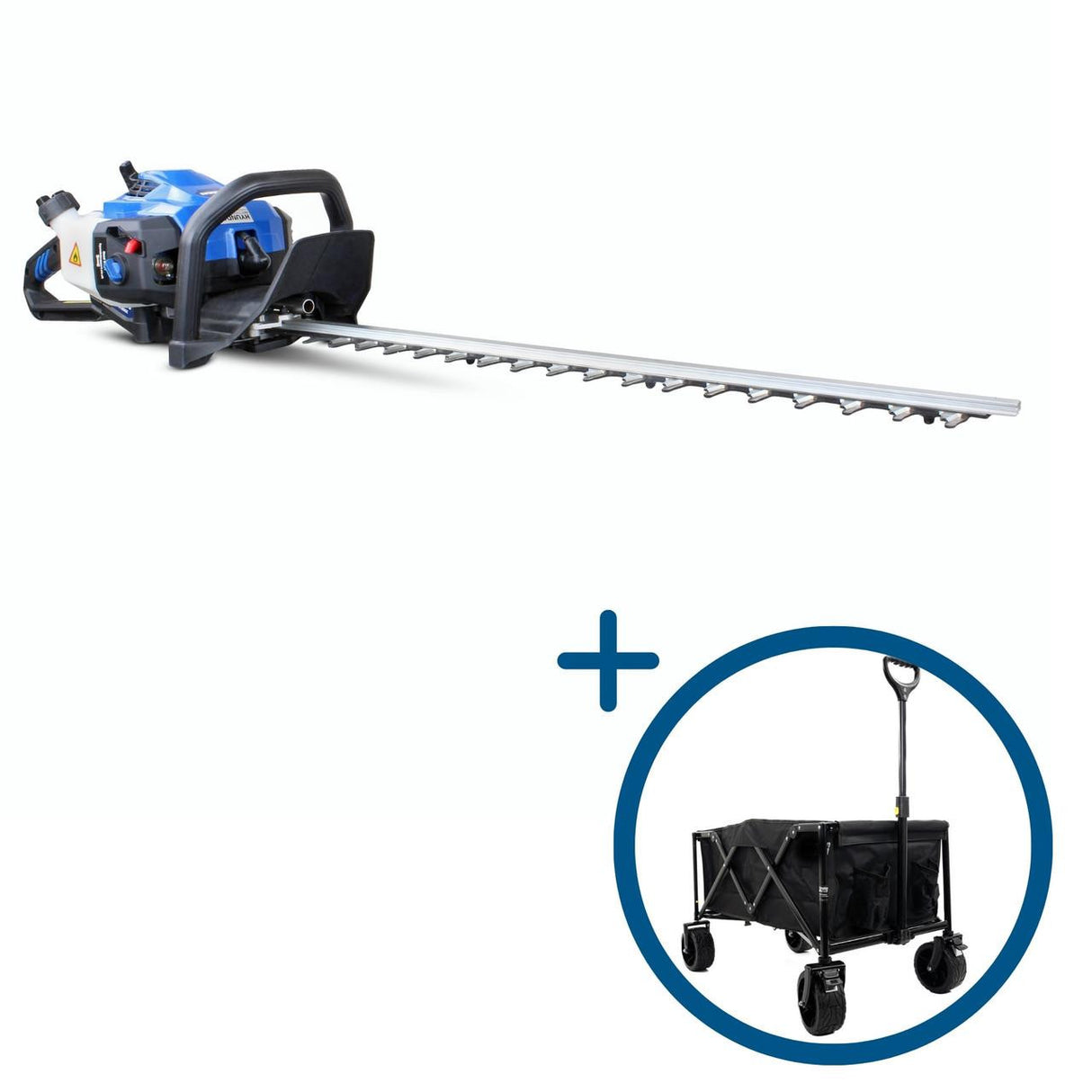 Hyundai 26cc 600mm Petrol Hedge Trimmer Cutter, Easy-Start & Lightweight 2-stroke & Garden Trolley on Wheels, 100kg Load with Brakes | HYHT2600X+GTW260