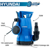 Hyundai 250W Submersible Water Pump, 25-32mm / 1 - 1/2" Hose, Lightweight, Clean Water, 6m Lift | HYSP250CW