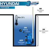 Hyundai 250W Submersible Water Pump, 25-32mm / 1 - 1/2" Hose, Lightweight, Clean Water, 6m Lift | HYSP250CW