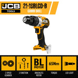 JCB 18V 65Nm Brushless Combi Drill Bare Unit,Variable Speed & LED Light, Belt Clip, 20+3 position & 13mm Keyless Chuck | 21-18BLCD-B - Bare Unit