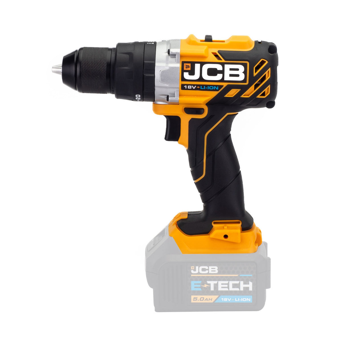 JCB 18V 65Nm Brushless Combi Drill Bare Unit,Variable Speed & LED Light, Belt Clip, 20+3 position & 13mm Keyless Chuck | 21-18BLCD-B - Bare Unit