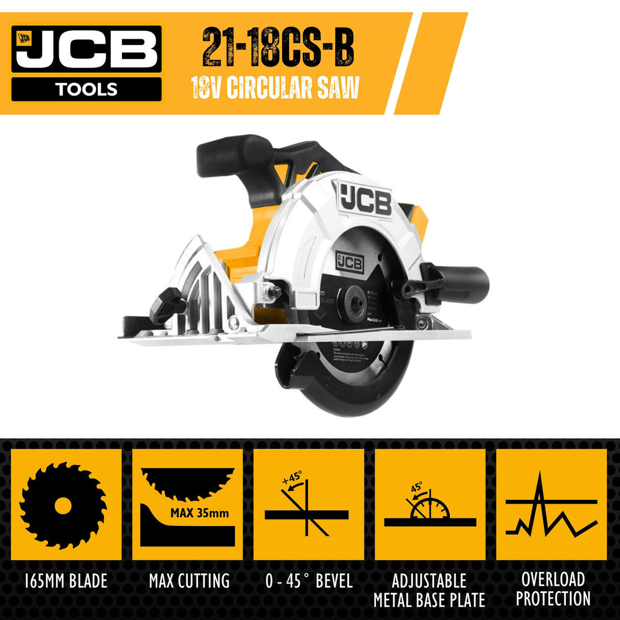 JCB 18V Cordless Circular Saw 165mm 6.5" Li-Ion Battery 2-5.0Ah | 21-18CS-B - Bare Unit + 2.0Ah Battery