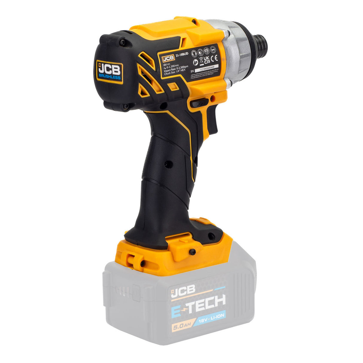 JCB 18V Brushless Impact Driver,180Nm, 2.0Ah-5.0Ah Li-Ion Batteries, 1/4" Hex Quick Release Chuck | 21-18BLID-B - Bare Unit