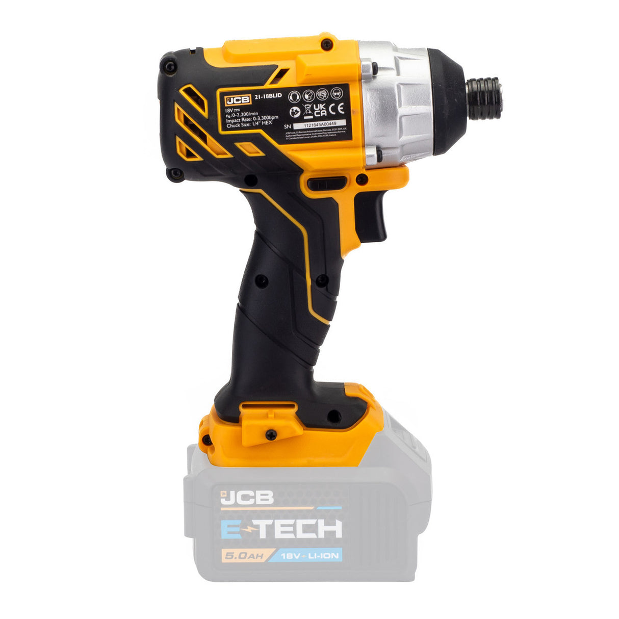 JCB 18V Brushless Impact Driver,180Nm, 2.0Ah-5.0Ah Li-Ion Batteries, 1/4" Hex Quick Release Chuck | 21-18BLID-B - Bare Unit