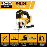 JCB 18V Cordless Jigsaw Li-ion 2Ah-5Ah Battery, 0-45 Degrees Cutting Positions | 21-18JS-B - Bare Unit