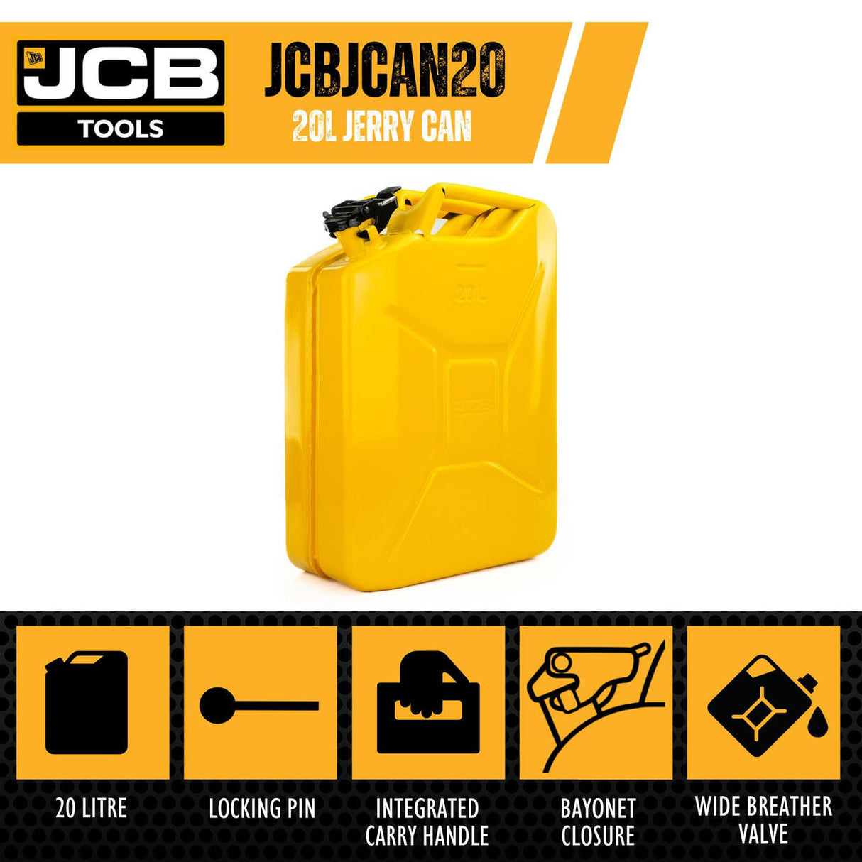 JCB Professional Jerry Can 20L, Heavy-Duty 0.8mm Steel | JCBJCAN20 - 20L Jerry Can