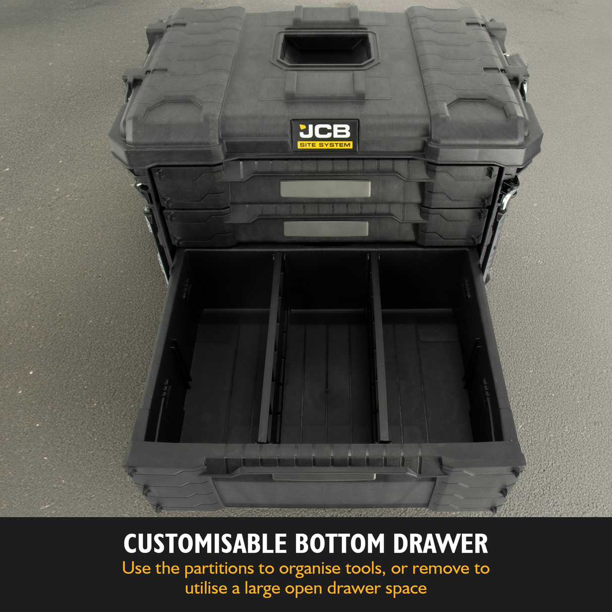 Customisable Bottom Drawer - Use the partition to store away tools, or remove to utilise a large open drawer space 