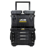 This set includes the JCB Site System Cart, 2 x Half Storage Organisers, JCB Site System Tool Box and a 3 Drawer Organiser.