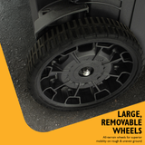 With two large 9” all-terrain wheels