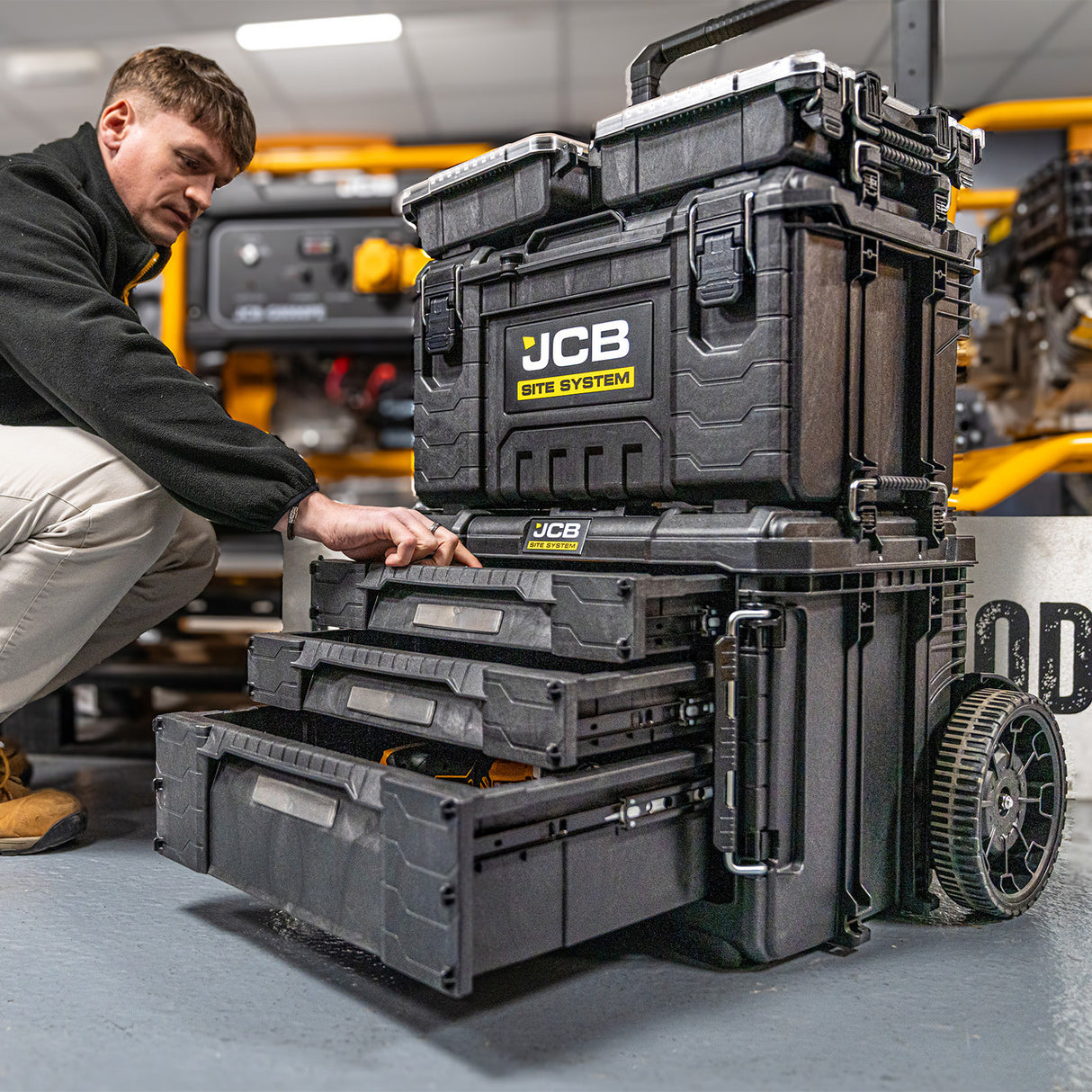 JCB Site System 3-Drawer Rolling Tool Box, 9" Wheels, 26.4L / 15kg Capacity | JCB-SITESYS-C3D