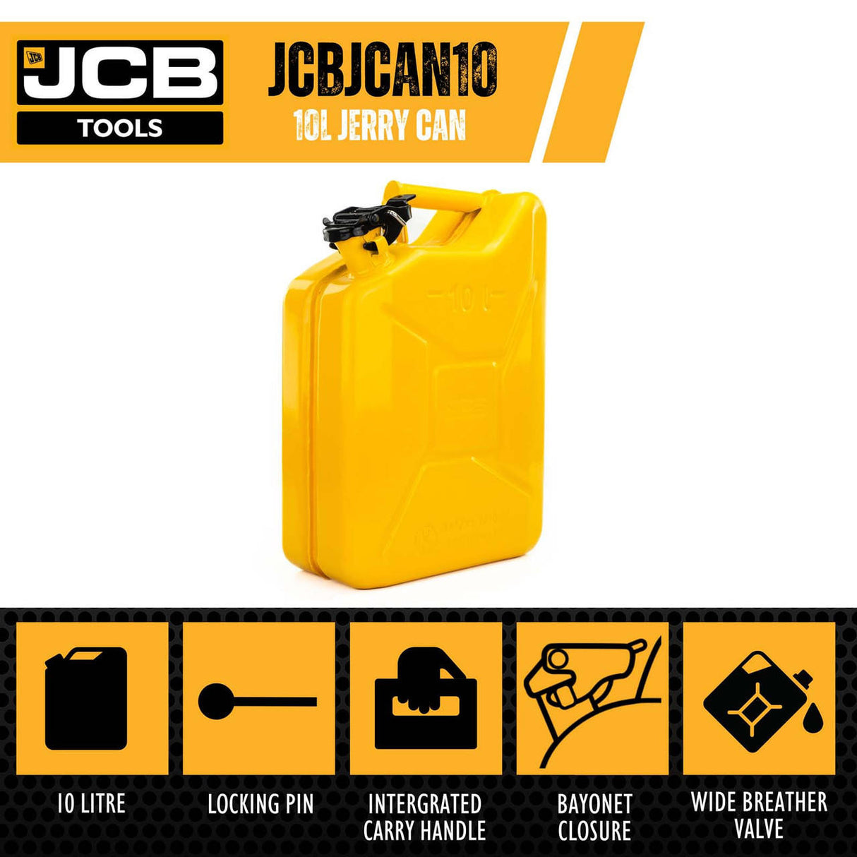 JCB 10L Jerry Can, Heavy-Duty 0.8mm Steel | JCBJCAN10 - 10L Jerry Can
