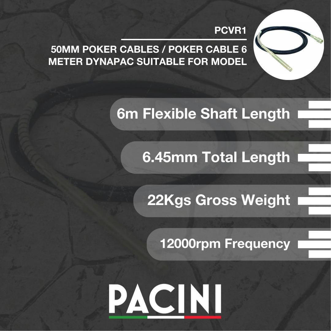 Pacini 50mm poker cables / Poker Cable 6 Meter Dynapac Suitable for Model | PCVR1