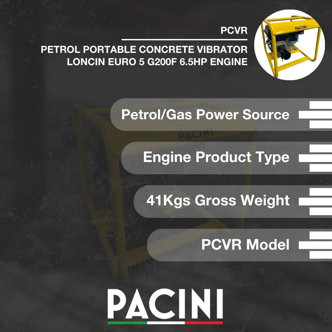 Pacini Petrol Portable Concrete Vibrator Loncin Euro 5 G200F 6.5HP Engine | PCVR