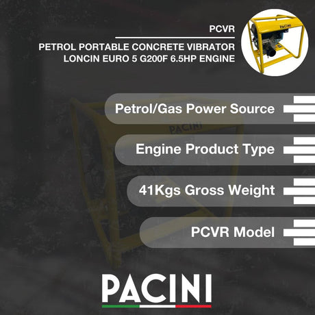 Pacini Petrol Portable Concrete Vibrator Loncin Euro 5 G200F 6.5HP Engine | PCVR