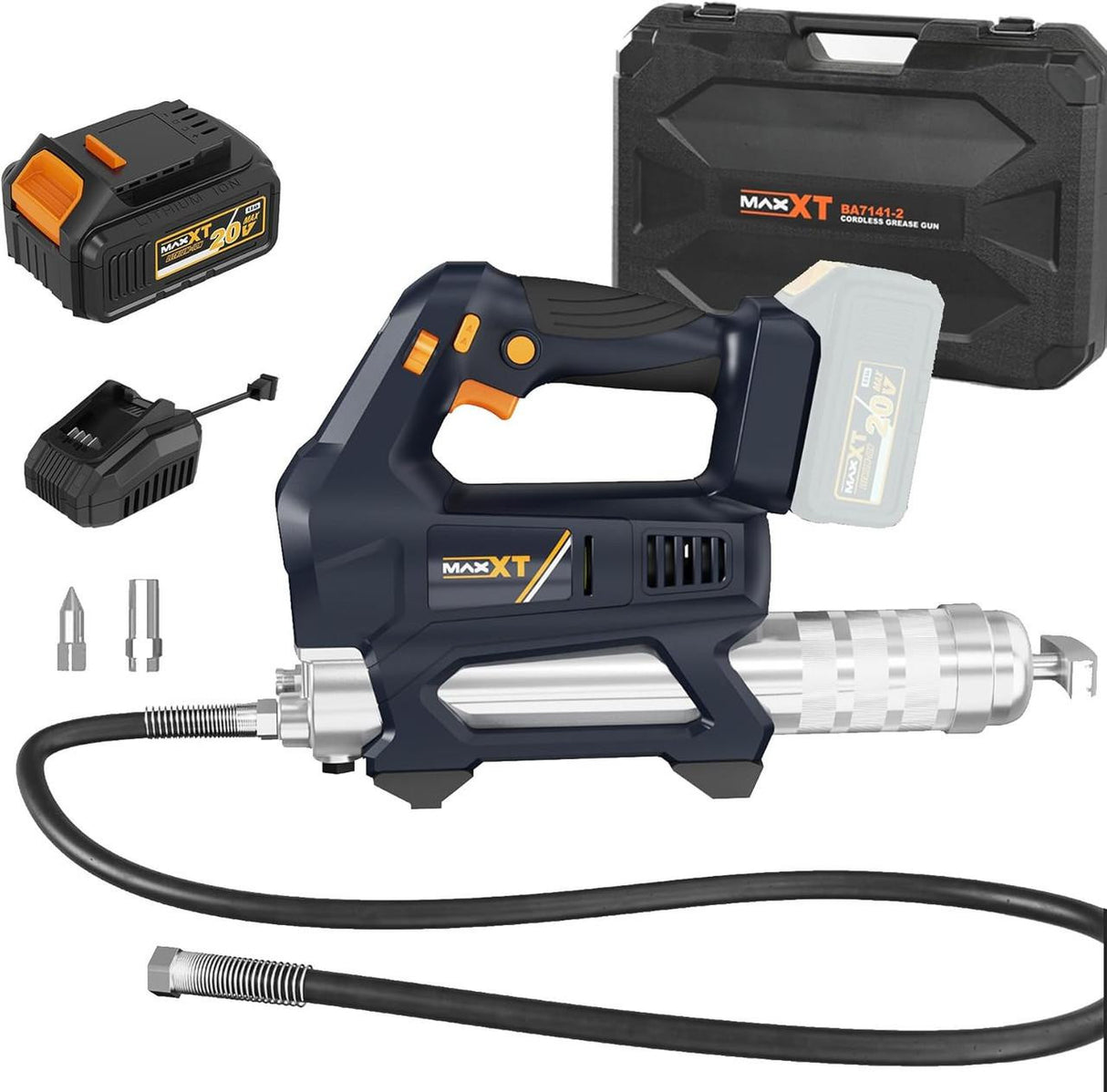 MAXXT 20V Cordless Grease Gun, 20000 PSI, 4.0Ah Battery, Quick Charger, 40” Hose, LED Light & 6 Speed | BA7141-2-UK