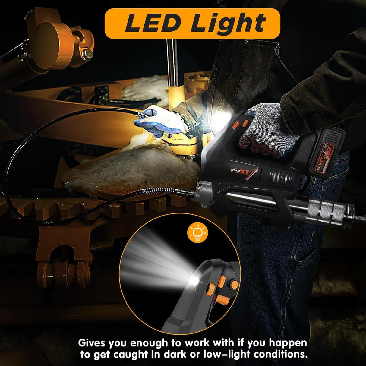 MAXXT 20V Cordless Grease Gun, 20000 PSI, 4.0Ah Battery, Quick Charger, 40” Hose, LED Light & 6 Speed | BA7141-2-UK